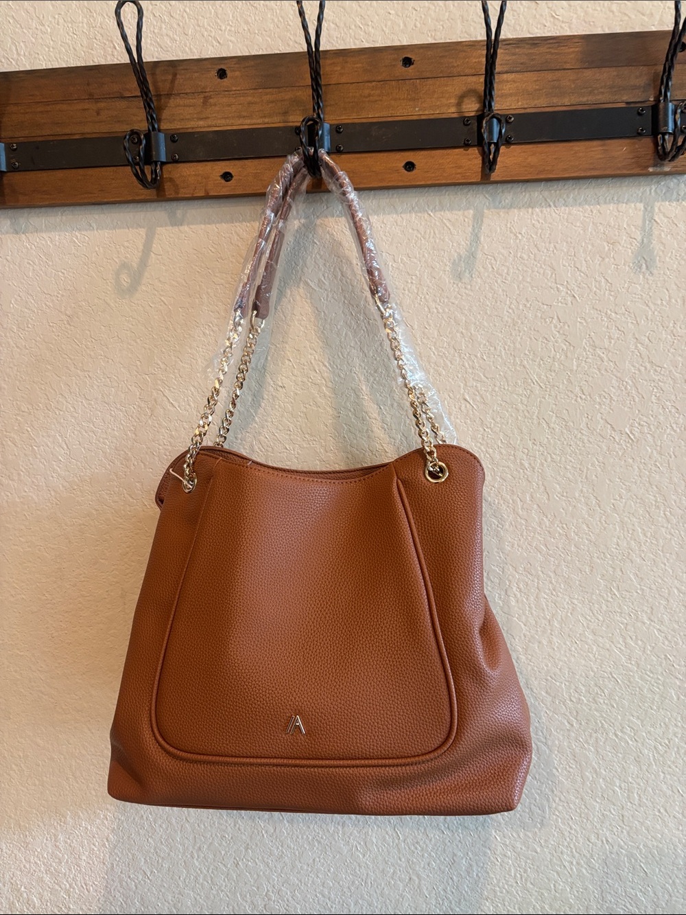 Women's Brown Tote Bag with Chain Straps